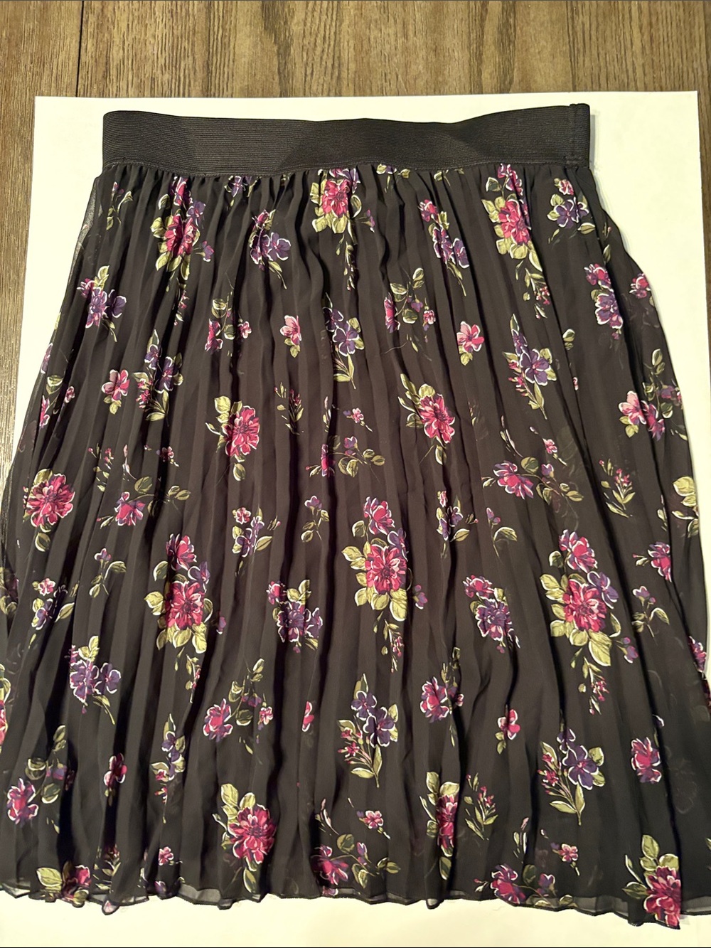 Elle Black Pleated Skirt with Pink and Green Floral Print